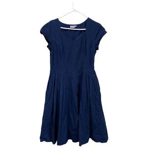 ESHAKTI Navy Blue Cotton Fit-And-Flare Dress Sweetheart Neckline Size 12
